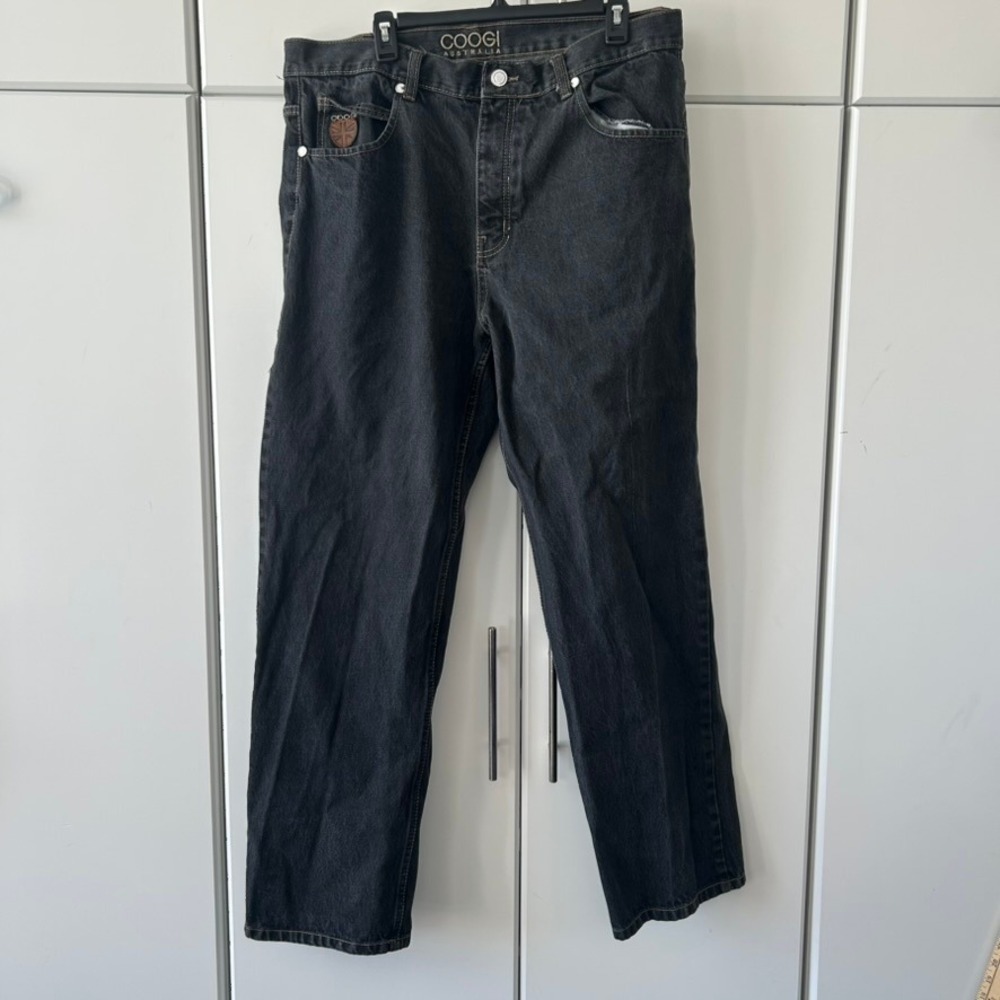 Coogi Australia Vintage Mens Black Denim Jeans Straight Leg W38 L34 Faded Street